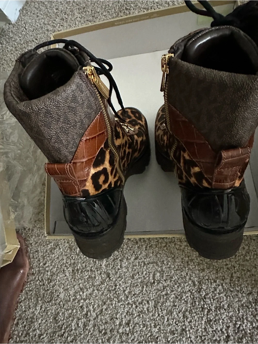 Michael Kors Women Leopard Print Lace-Up Combat Boots - Brown